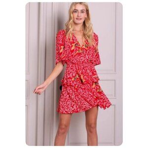 !! Senlis Ref Bird Crane Tiered V-Neck Dress